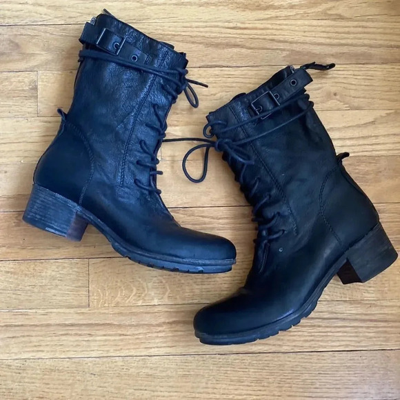 Elisa Nero sz EU 36 US black lace up with zip leather boots in great pre owned - Picture 2 of 10